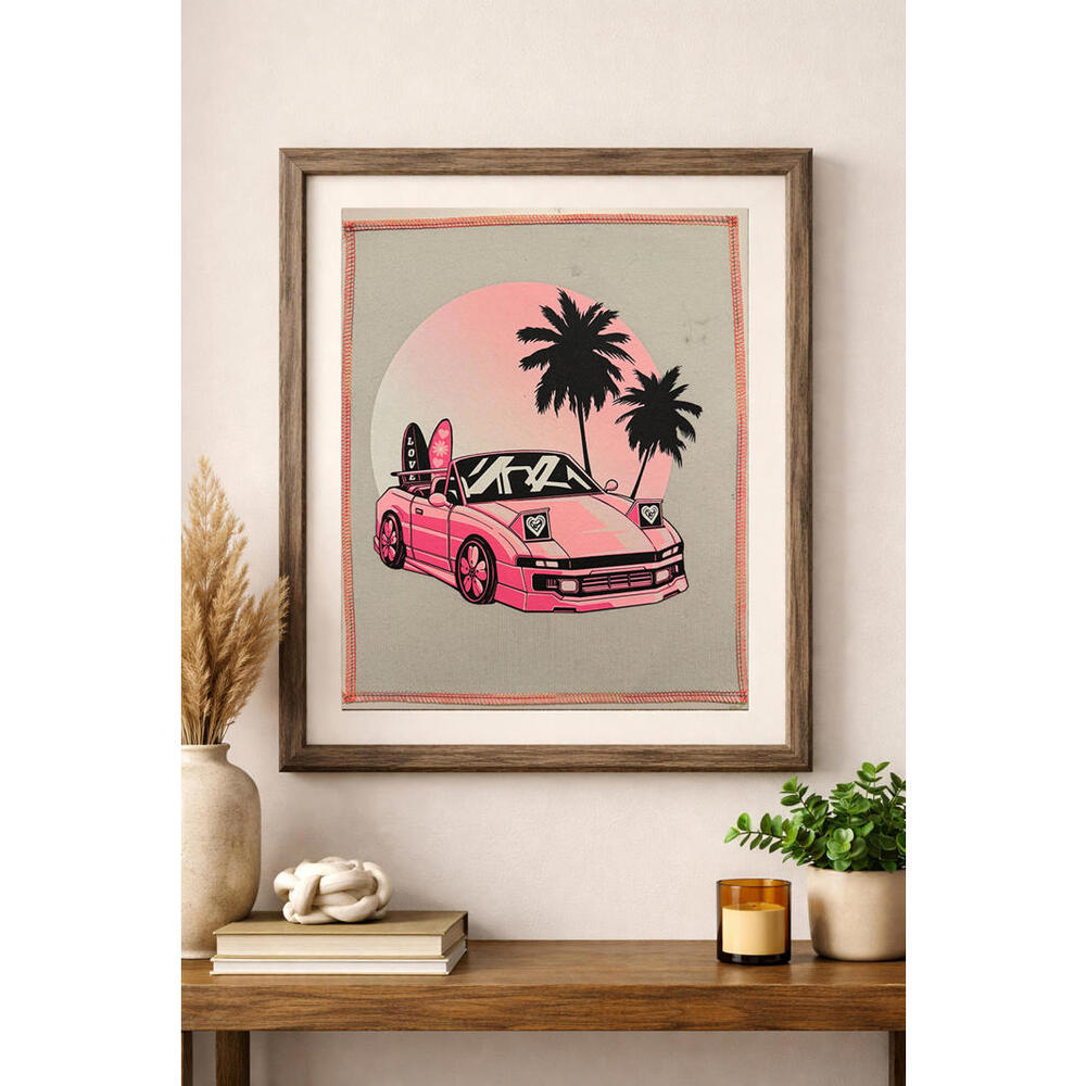 two face threads pink sports car tropical smalls patch add-on custom upcycled